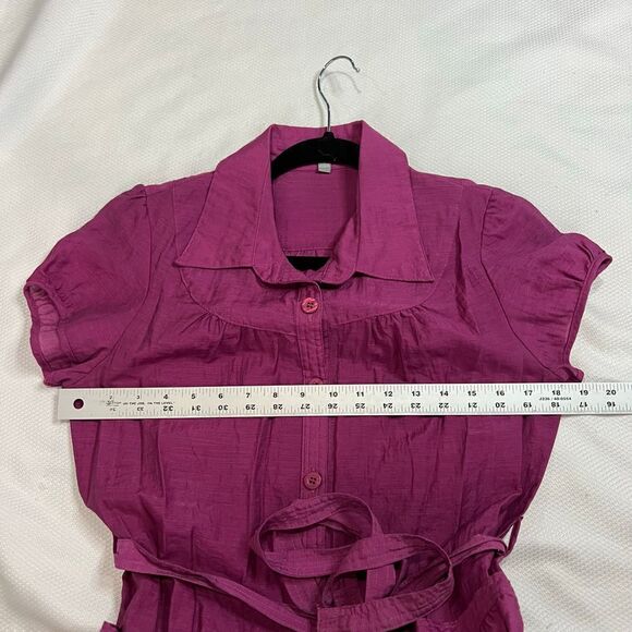 NY Collection Purple Orchid Short Sleeve Button Front Cotton Blend Dress - Picture 5 of 9